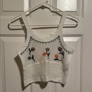 Women’s XS Rebellion White Crochet Crop Top with Colorful Floral Design NWT